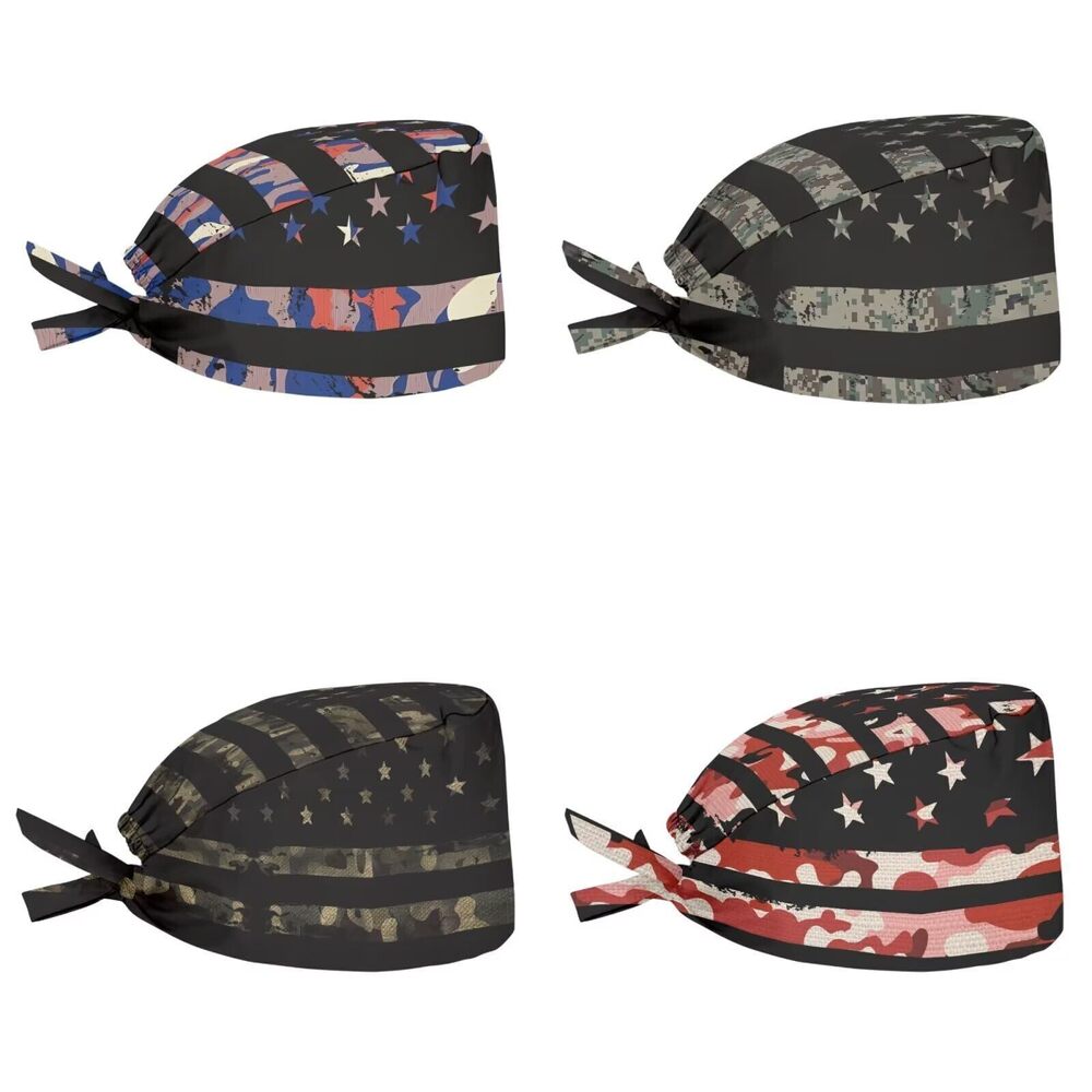 1230 American Flag Bouffant Scrub Cap for Long Hair Hunter Camouflage